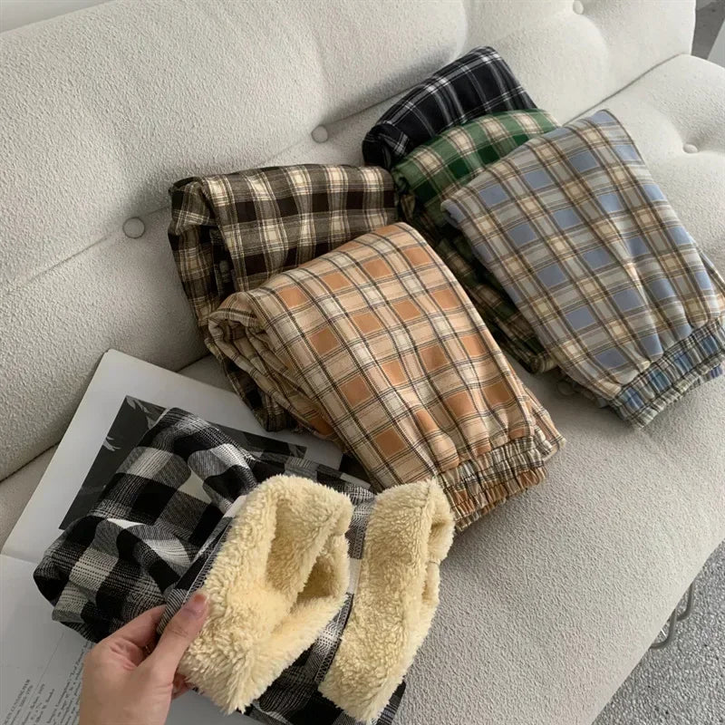 Women's Plush Wide-Leg Plaid Pants – Warm Loose Winter Trousers Wide-Leg Trousers PLUSH