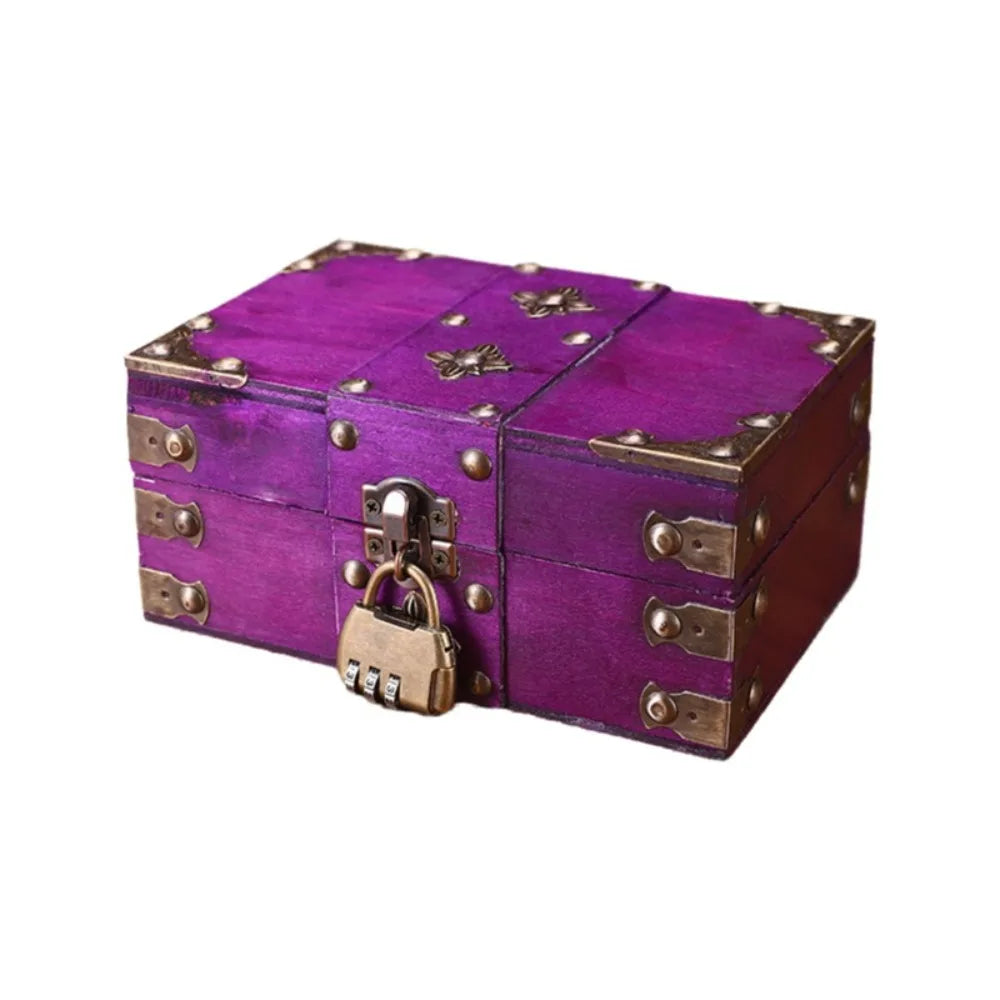Vintage Wooden Treasure Chest Jewelry Box with Lock – Retro Jewelry Storage Box PLUSH Style-19