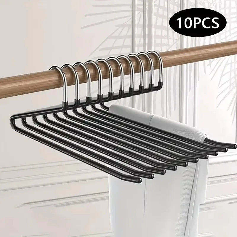 10pcs Z-Shape Metal Pants Hangers | Space-Saving Closet Organizer Pants Hanger Set PLUSH Black