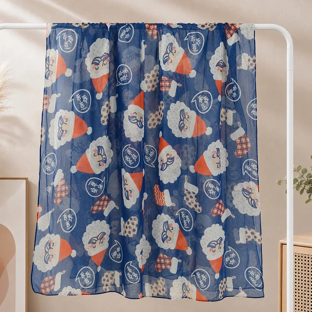 Women's Christmas Voile Scarf – Snowman Print Shawl 180x90cm Holiday Voile Scarf PLUSH 5