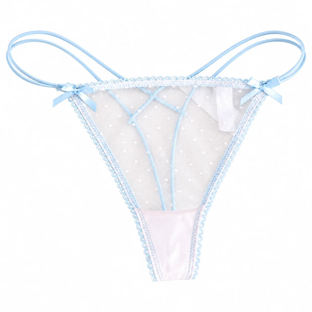 Women's Low Waist Mesh Lace Bow Thong Panties Briefs Women's Thong Panties PLUSH