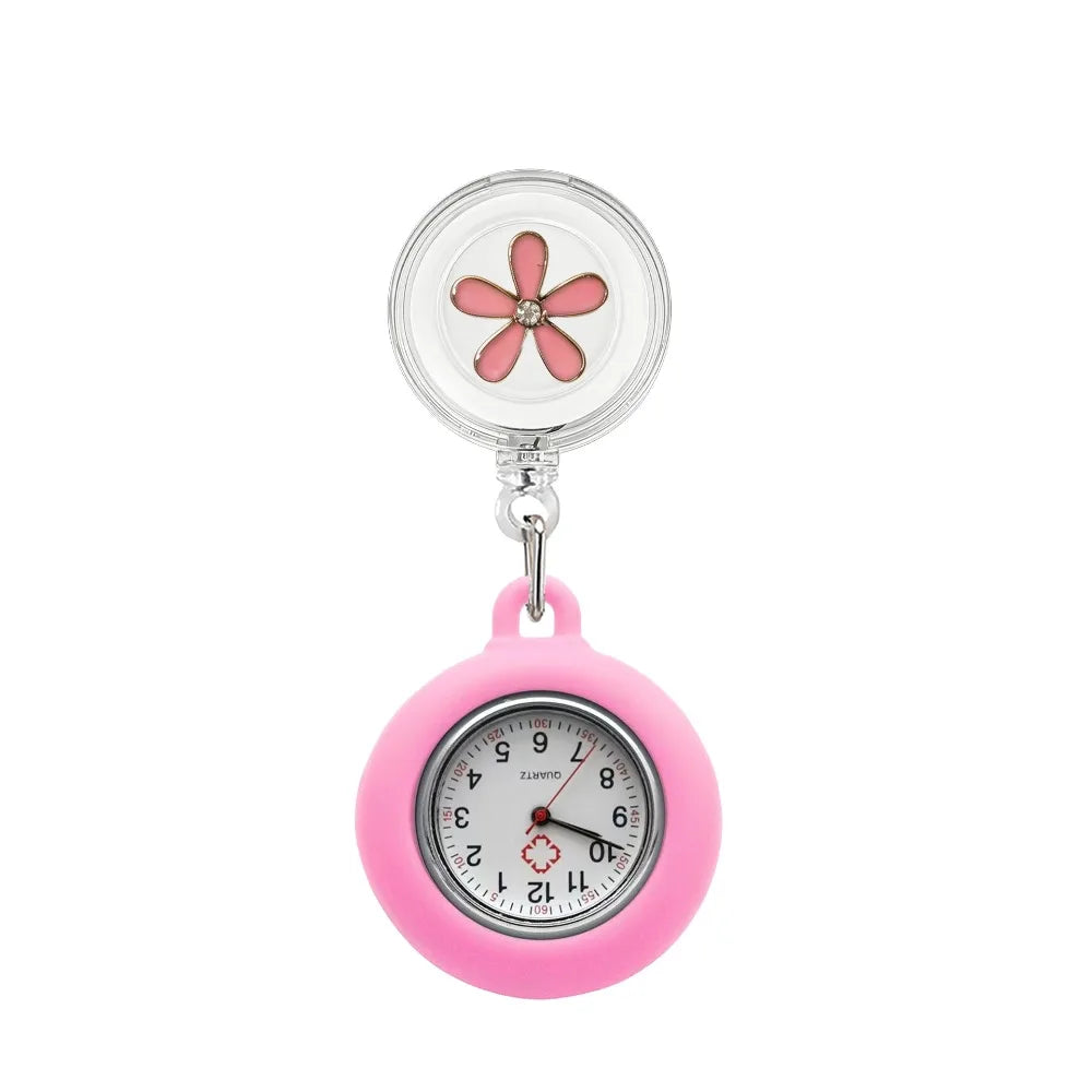Retractable Nurse Fob Watch – Floral Badge Reel Pocket Watch Nurse Fob Watch PLUSH Pink small flower
