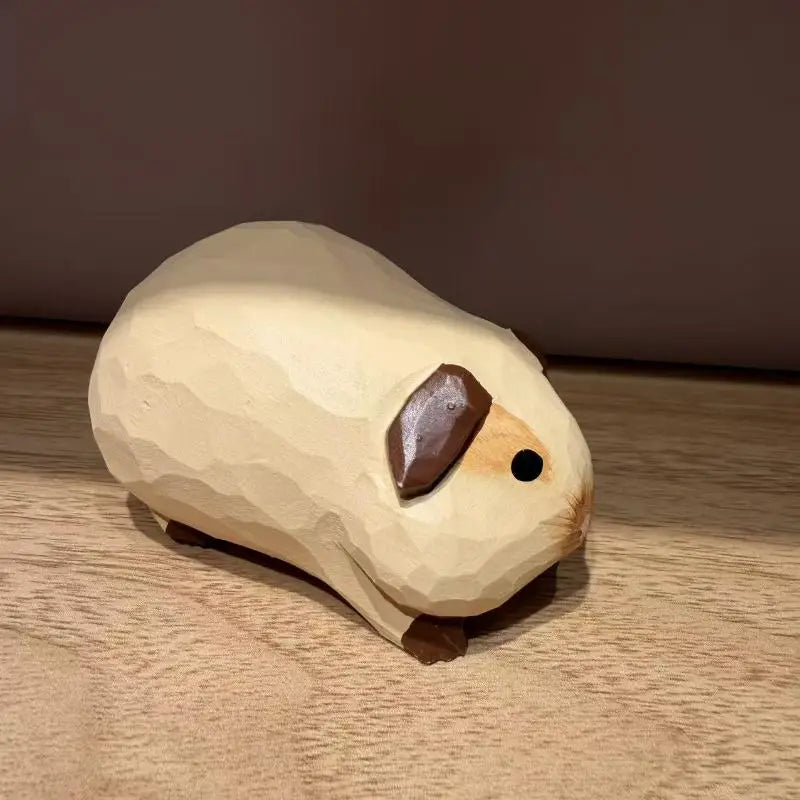 Hand Carved Wooden Guinea Pig Figurine – Cavy Statue Décor Wood Carved Figurine PLUSH StyleD