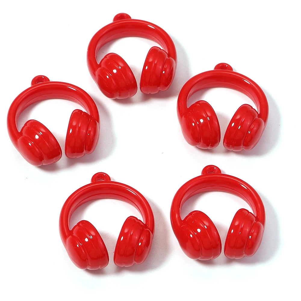 5pcs Earphones Acrylic Bead Charms – DIY Jewelry & Keychain Acrylic Jewelry Charms PLUSH red