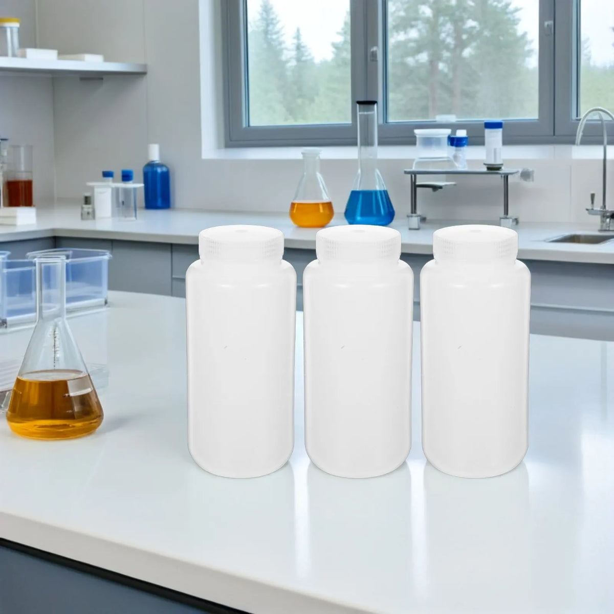3-Pack 1000mL Wide Mouth HDPE Lab Reagent Bottles | 1L Lab Reagent Bottles PLUSH