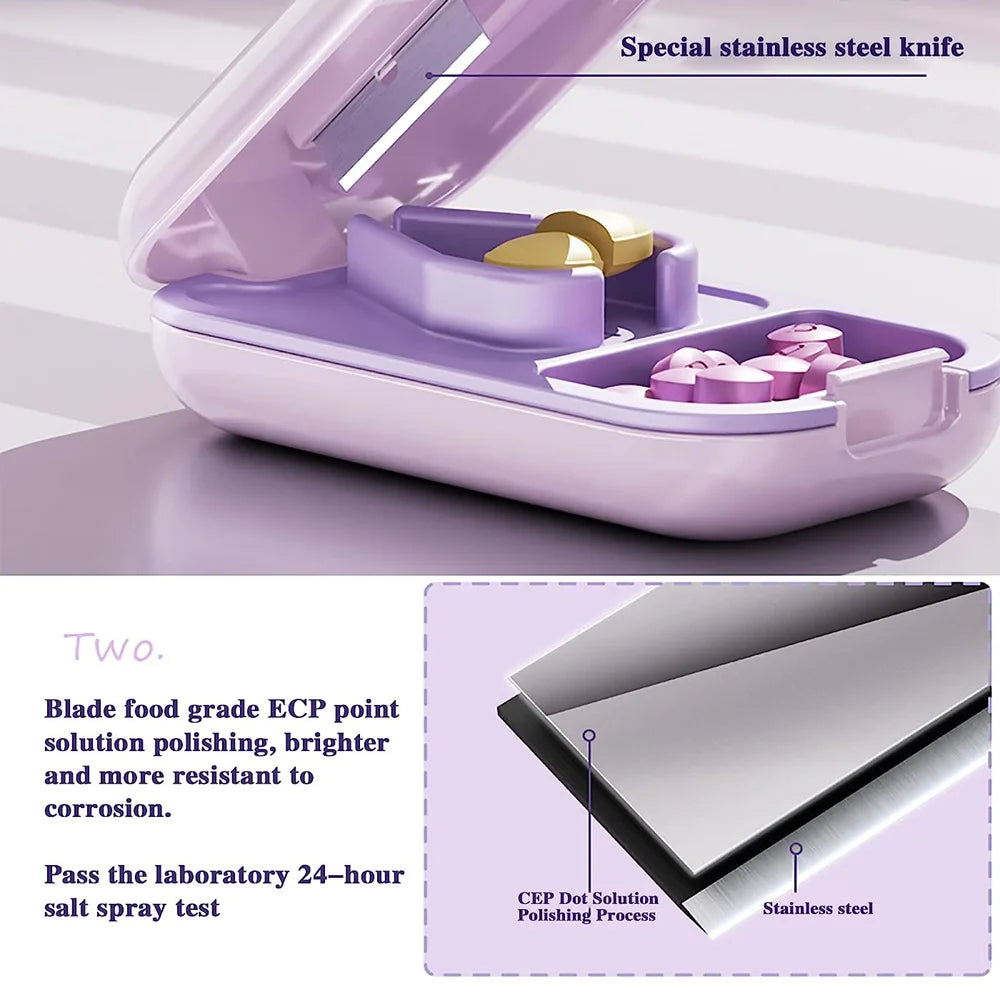 Pill Cutter Splitter with Storage Box – 1/2, 1/4 & 1/8 Cuts Pill Cutter Splitter PLUSH