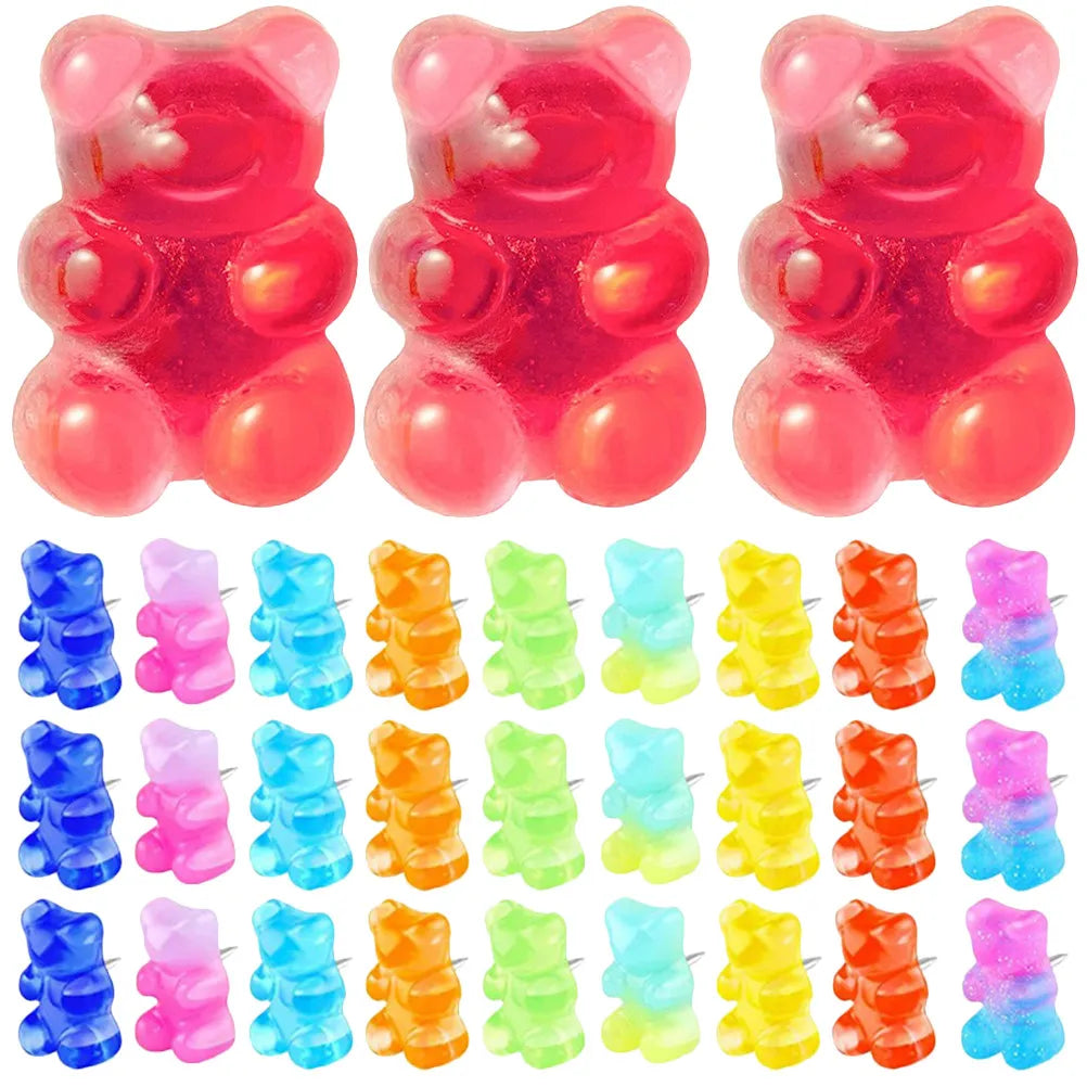 30pcs Bear Push Pins – Cute Thumb Tacks for Cork Boards & Maps Decorative Push Pins PLUSH