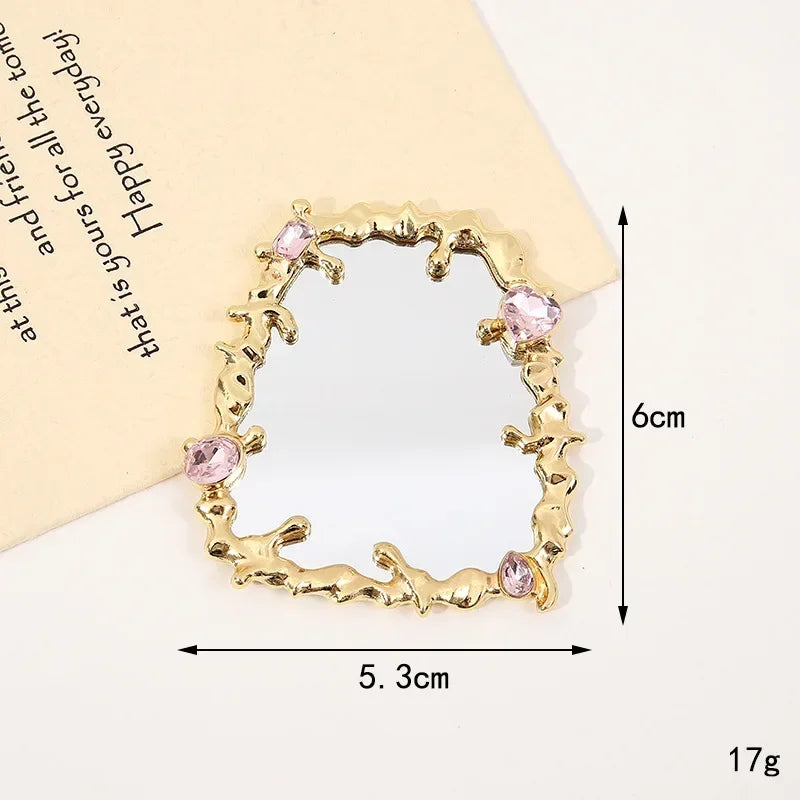 Heart Shaped Gem Makeup Mirror – Y2K Mini Portable Handheld Compact Makeup Mirror PLUSH D2802