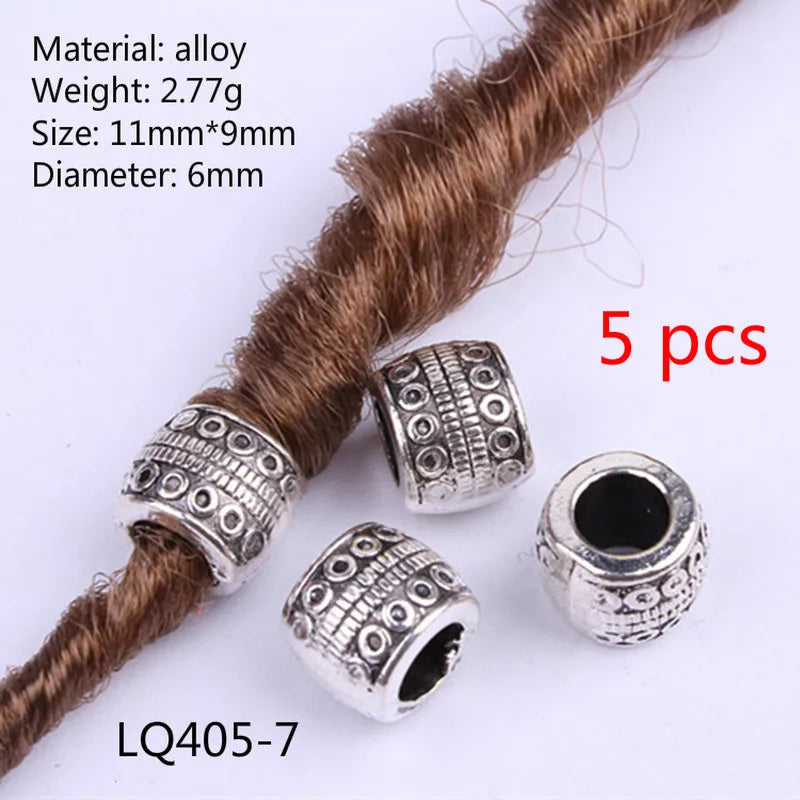 5pcs Silver Viking Dreadlock Hair Beads – Braid Cuffs & Clips Hair Bead Cuffs PLUSH 5pcs NO.14