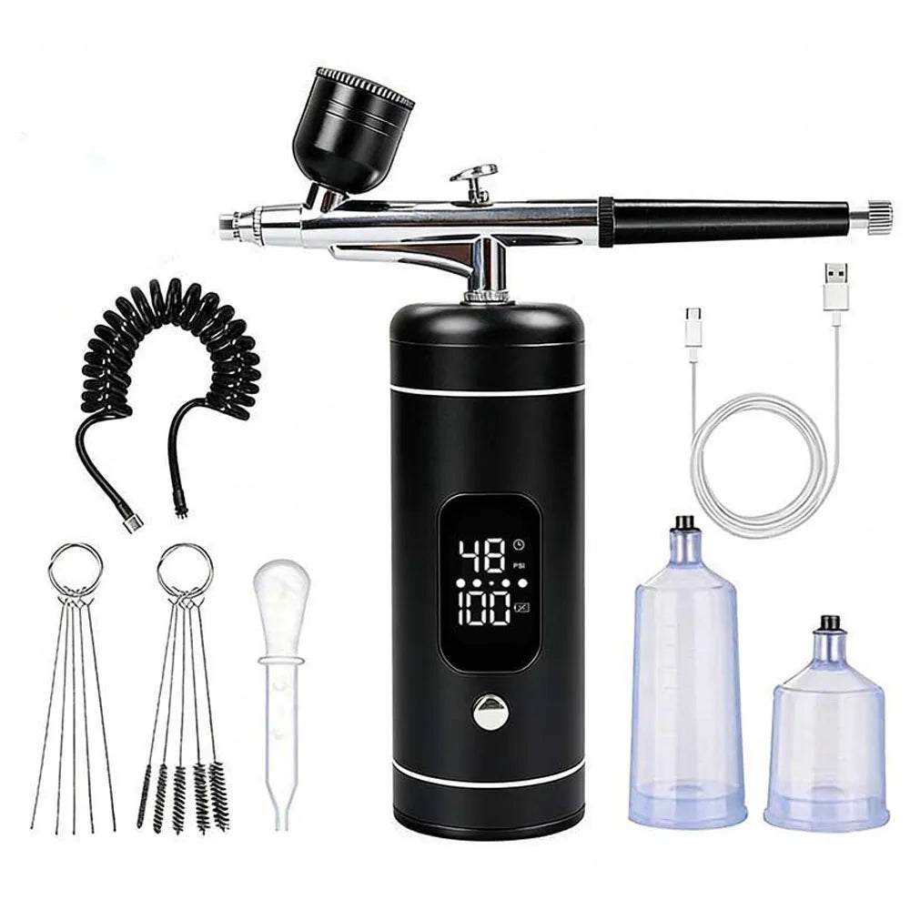 Peicon Portable Airbrush Kit with Compressor for Nail Art Airbrush Nail Kit PLUSH Black