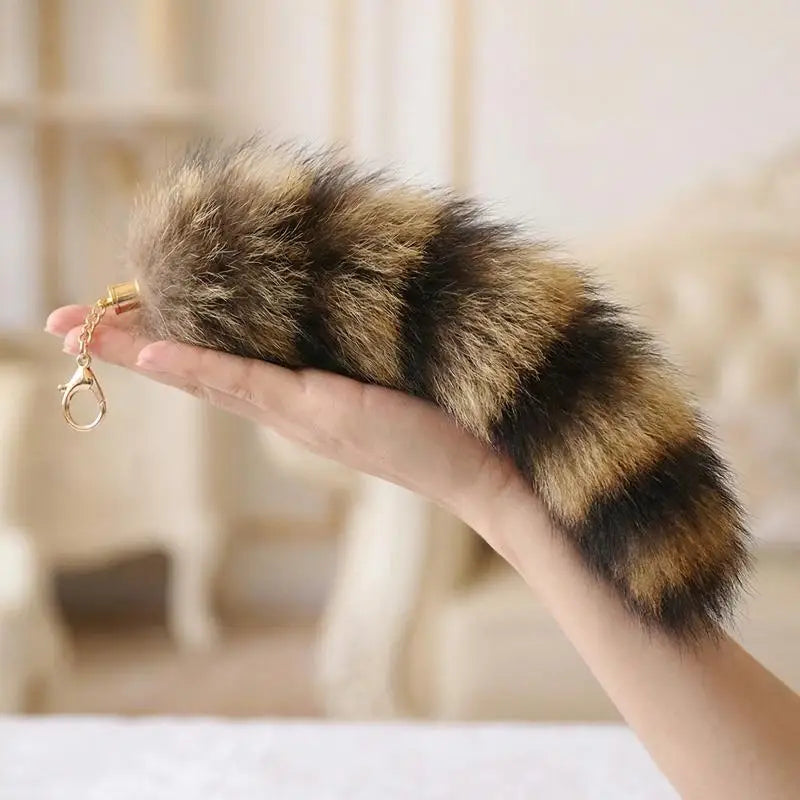 Plush Raccoon Tail Keychain – Fluffy Furry Pompom Bag Charm Plush Keychain Charm PLUSH