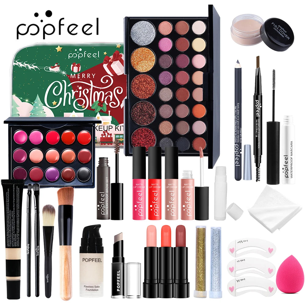 POPFEEL 27-Piece Holiday Makeup Set – Eyeshadow, Lipstick & More Makeup Gift Set PLUSH