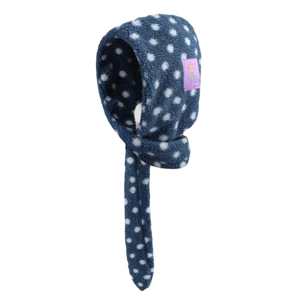 Women's Polka Dot Plush Hooded Scarf Balaclava Beanie Cap Hooded Scarf Beanie PLUSH Blue
