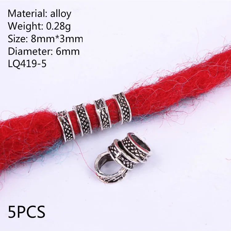 5pcs Silver Viking Dreadlock Hair Beads – Braid Cuffs & Clips