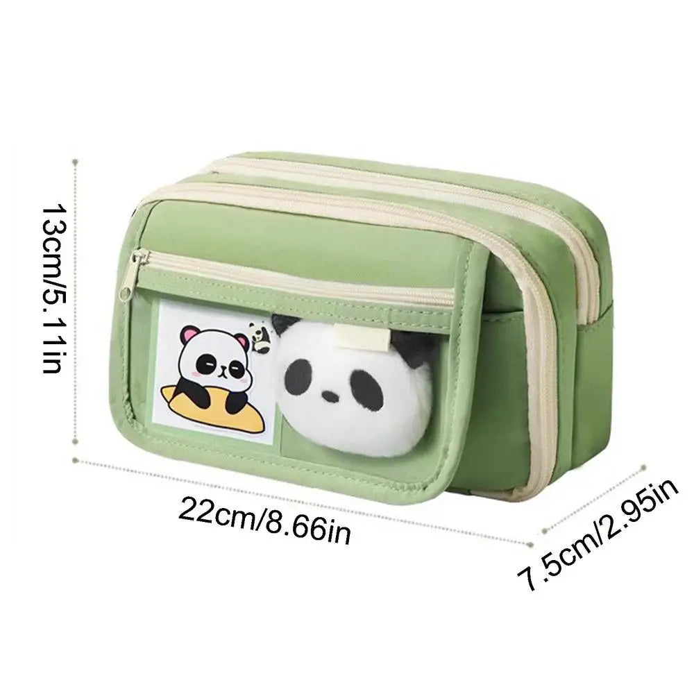 Panda Pencil Case Large Capacity – Brooch, Keychain & Stickers Pencil Case PLUSH Green Random