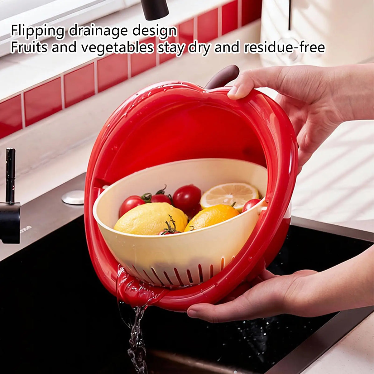 Double Layer Fruit & Vegetable Drain Basket with Handle Kitchen Drain Basket PLUSH