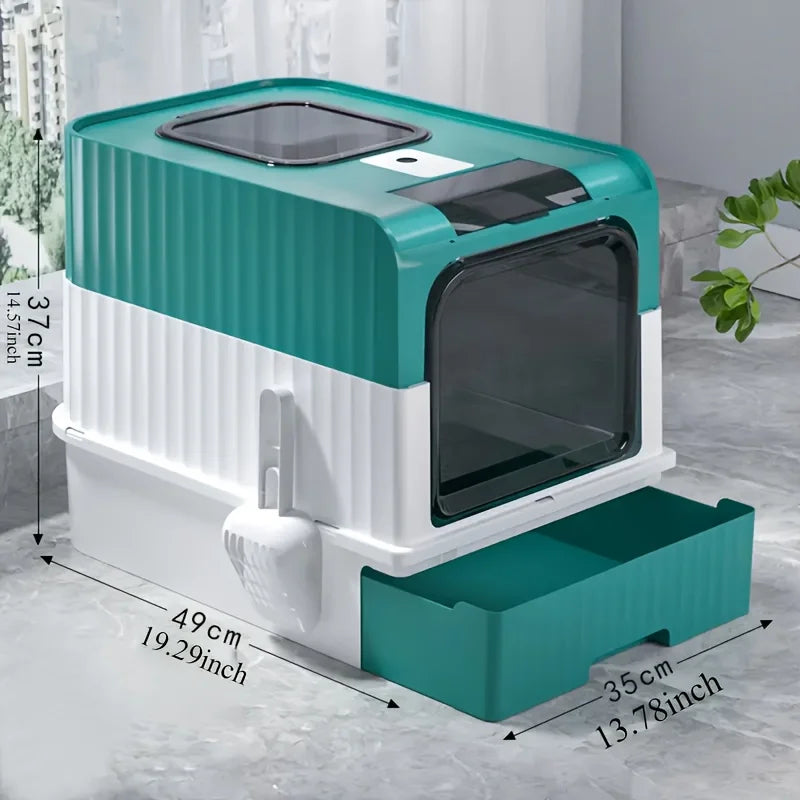 Dual Aisle Cat Litter Box with Drawer & Scoop – Odor Control Cat Litter Box PLUSH Blue