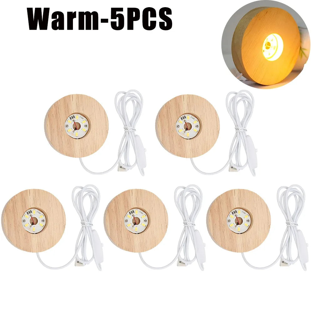 Wooden LED USB Night Light Display Stand – Desk Lamp Base LED Display Lamp Base PLUSH Warm-5PCS 65X12mm