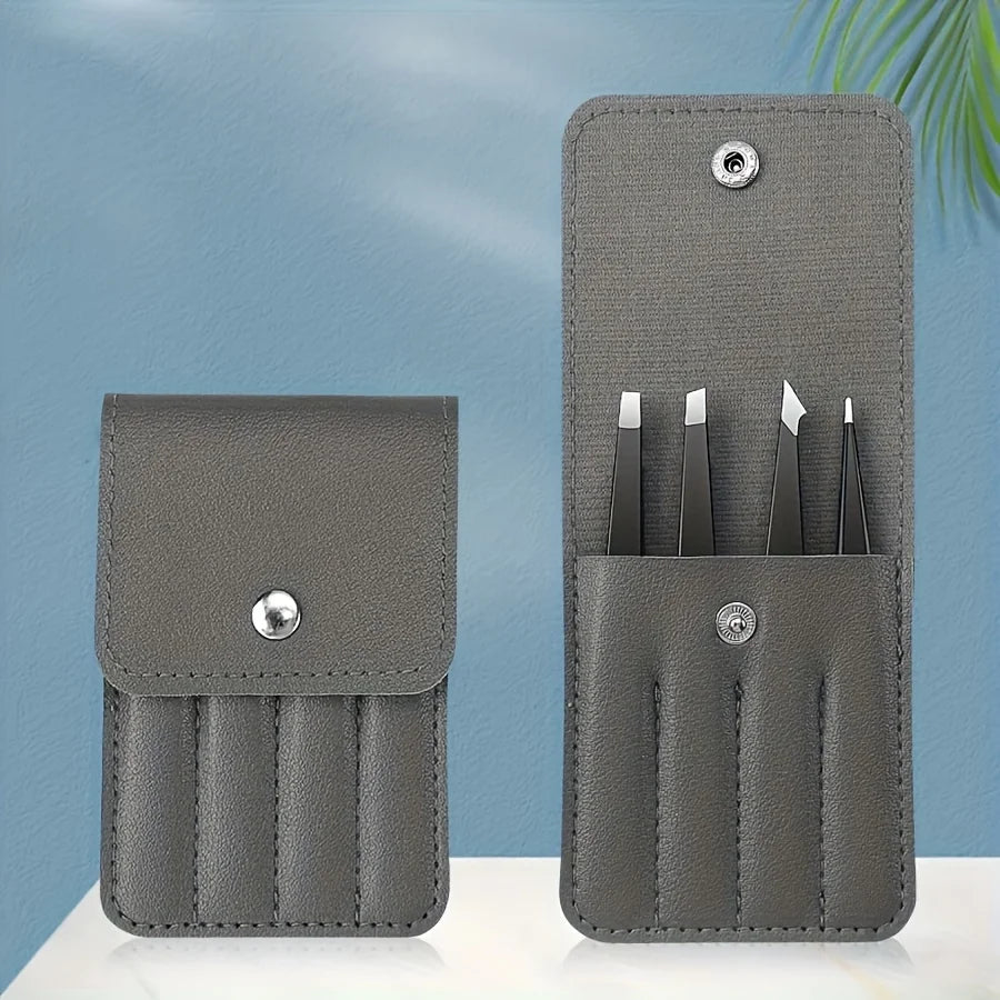 Ouriner 4-Piece Stainless Steel Eyebrow Tweezers Set & Case Eyebrow Tweezers Set PLUSH
