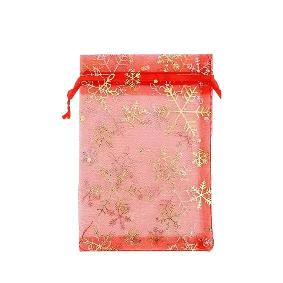 50/100pcs Organza Snowflake Drawstring Gift Bags 9x12cm Organza Gift Bags PLUSH Red 50PCS