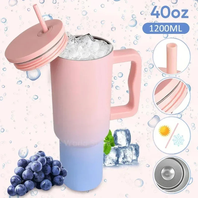 40oz Vacuum Insulated Tumbler with Handle, Lid & Straw Insulated Travel Tumbler PLUSH