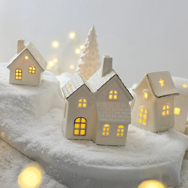Light-Up Ceramic Christmas Village Buildings – Set of 3 Christmas Village Decor PLUSH