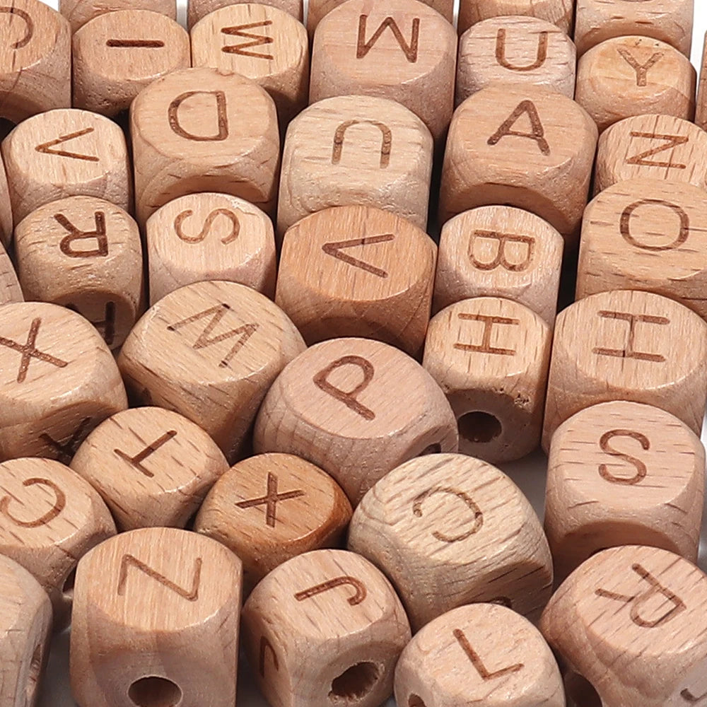 26pcs Wooden Alphabet Cube Beads 10/12mm – DIY Jewelry Making Alphabet Craft Beads PLUSH
