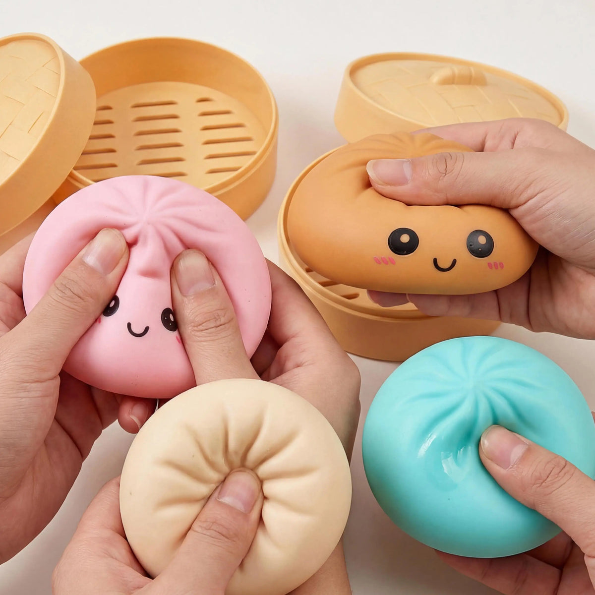 Kawaii Dumpling Squeeze Toy with Steamer – Squishy Dough Ball Squishy Fidget Toy PLUSH