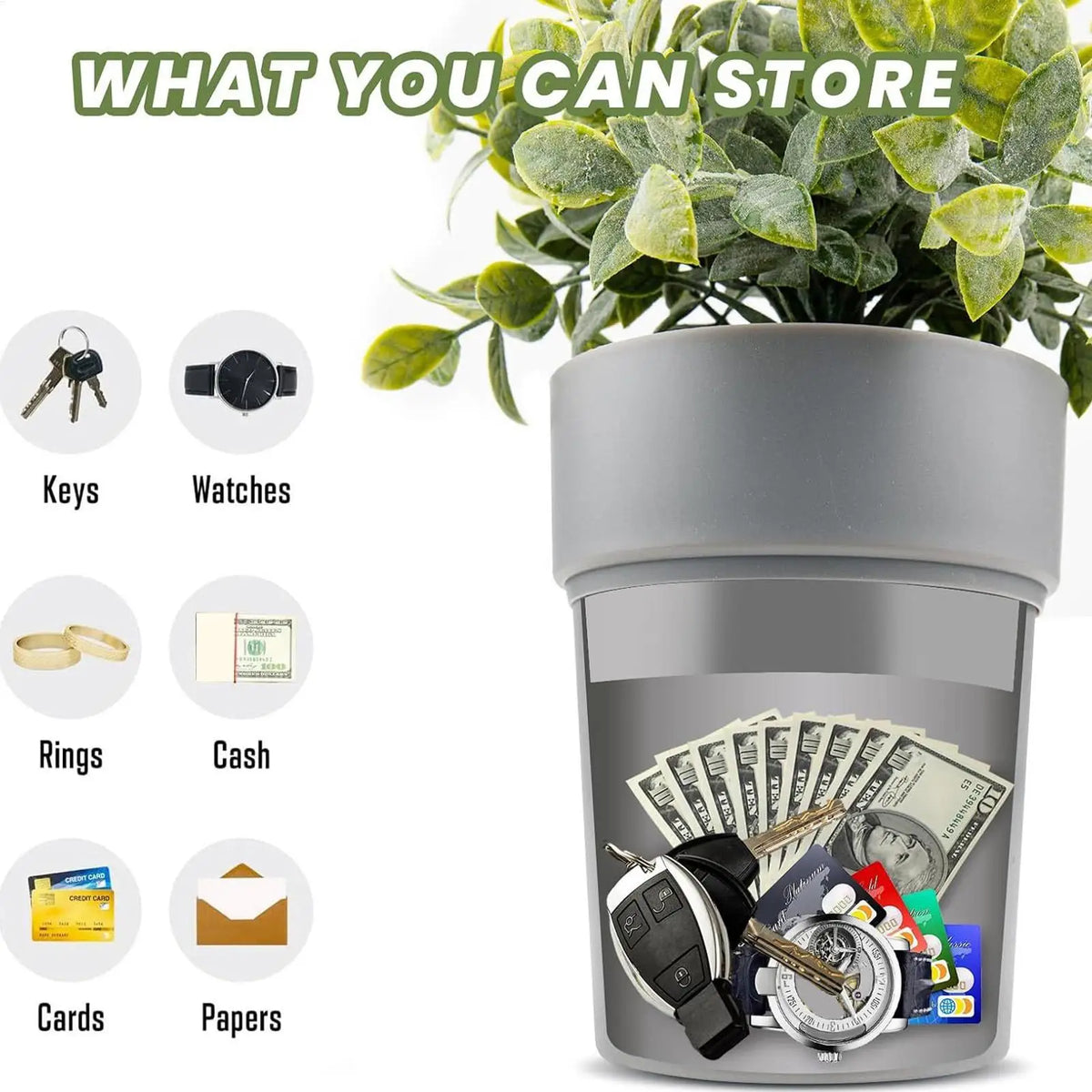 Flower Pot Diversion Safe – Hidden Lock Box for Keys & Money Diversion Safe Box PLUSH