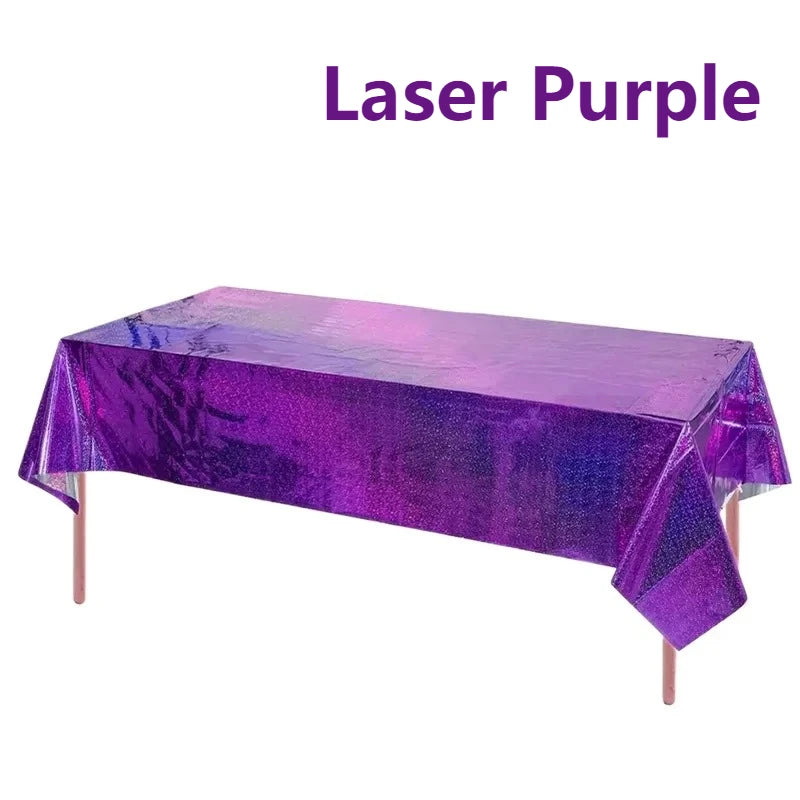 Purple Laser Tablecloth 137x274cm – Disposable Party Table Cover Disposable Tablecloth PLUSH Laser Purple 5PCS
