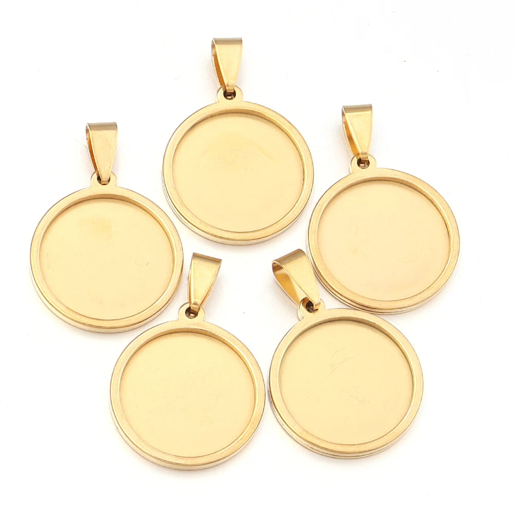 5pcs Stainless Steel Round Blank Pendant Tray Base DIY Jewelry Jewelry Pendant Tray PLUSH Gold 20mm