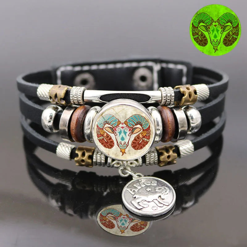 Glow Zodiac Constellation Leather Charm Bracelet – Unisex Charm Bracelet PLUSH