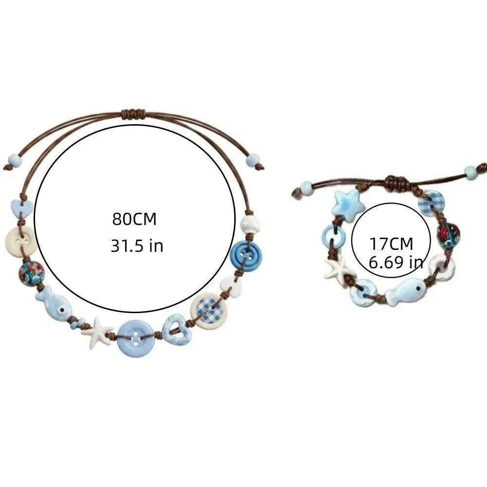 Ceramic Bead Braided Bracelet & Starfish Necklace for Women Ceramic Beaded Bracelet PLUSH