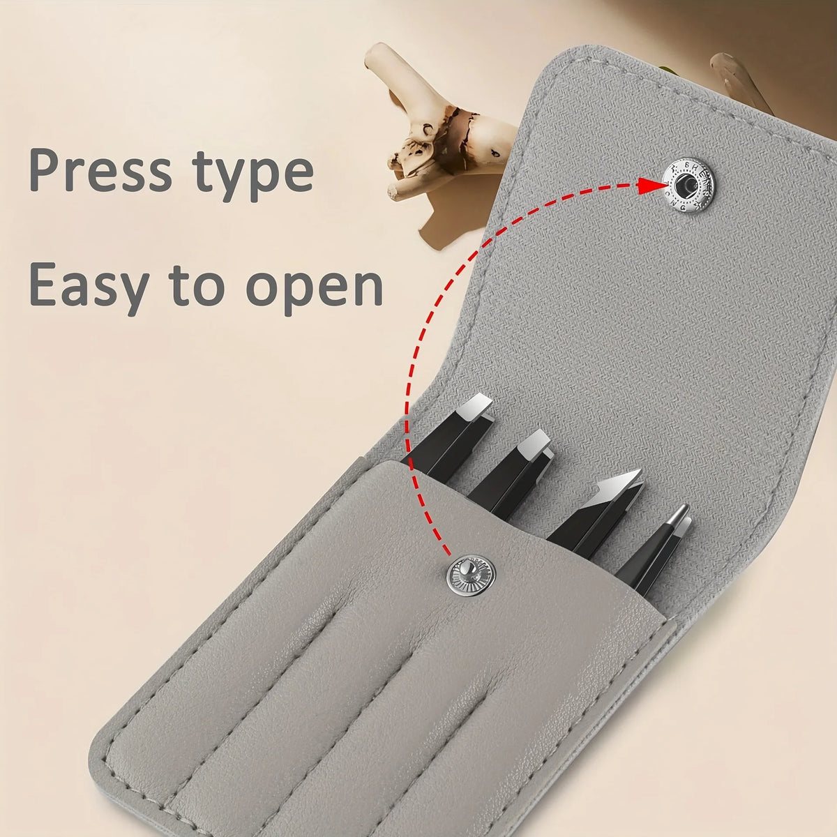 Ouriner 4-Piece Stainless Steel Eyebrow Tweezers Set & Case Eyebrow Tweezers Set PLUSH