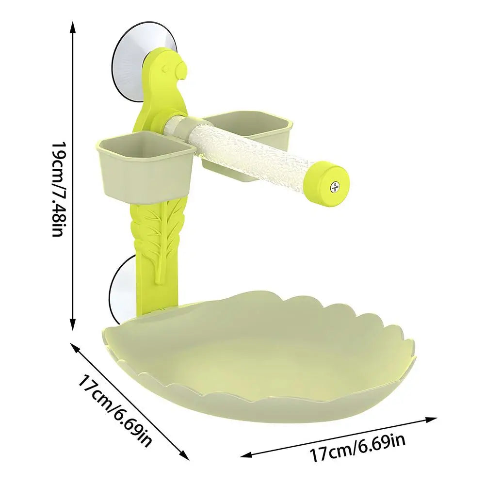 Suction Cup Bird Perch Stand with Feeder & Water Bowl Bird Perch Stand PLUSH Green