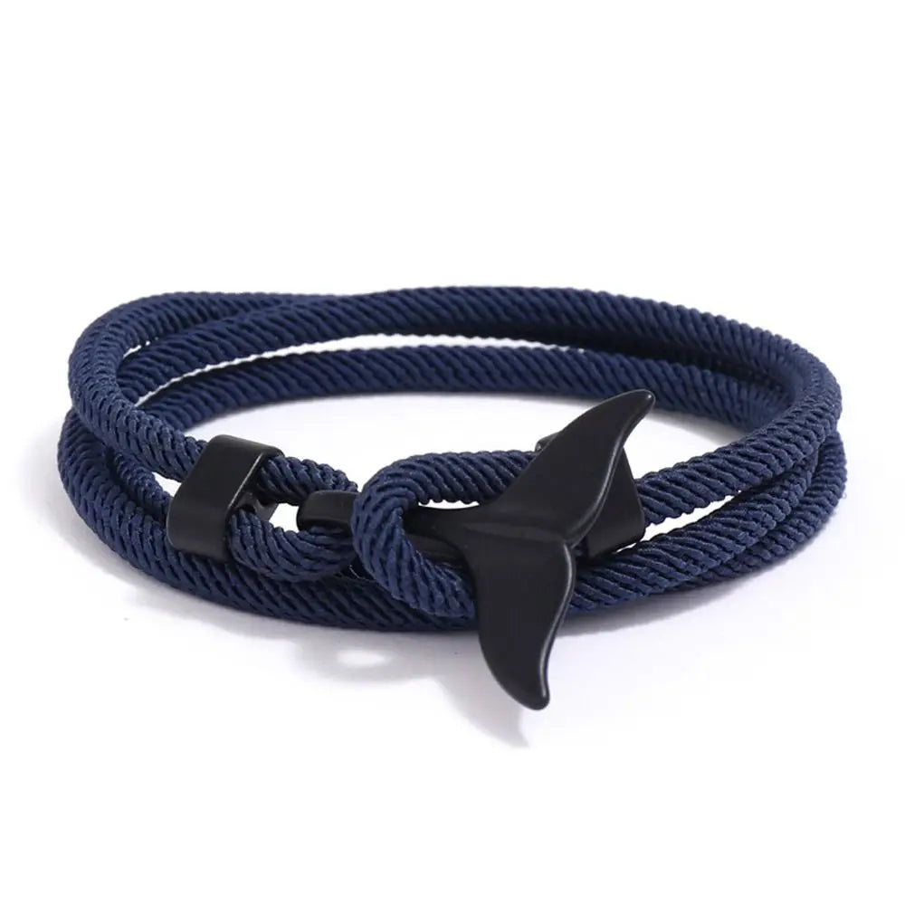 Whale Tail Braided Rope Charm Bracelet – Ocean Series Unisex Charm Bracelet PLUSH navy blue-black tail
