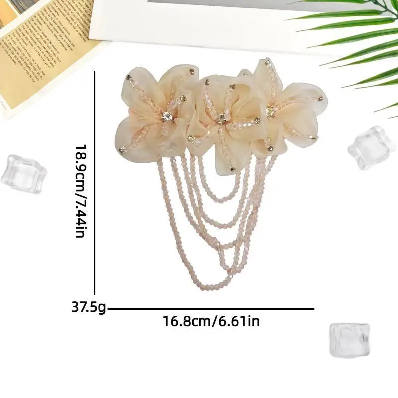 Crystal Chiffon Flower Beaded Tassel Corsage | DIY Patch Beaded Flower Corsage PLUSH A1