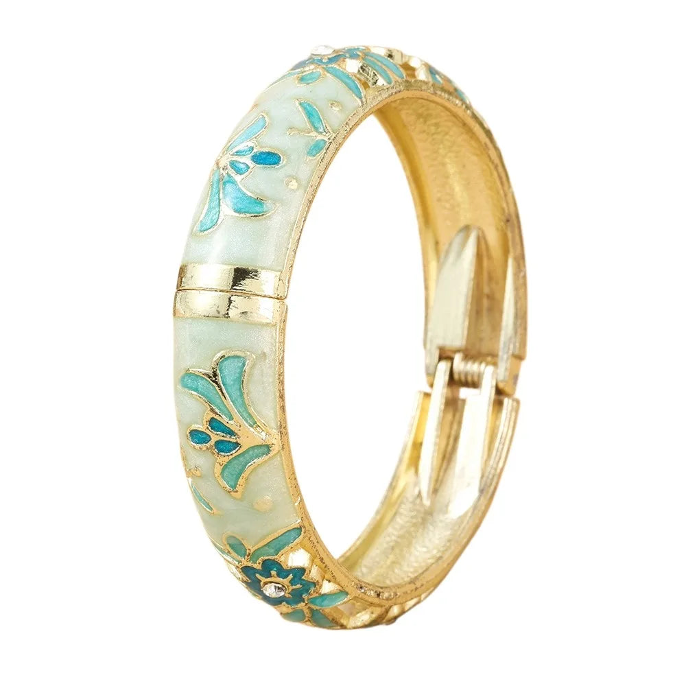 Enamel Cloisonne Floral Bangle – Vintage Women's Bracelet Enamel Bangle PLUSH StyleA Blue