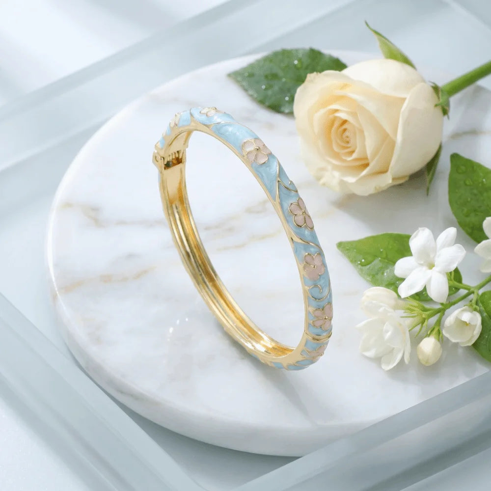Cloisonné Enamel Floral Bangle – Vintage Ethnic Bracelet Enamel Bangle PLUSH