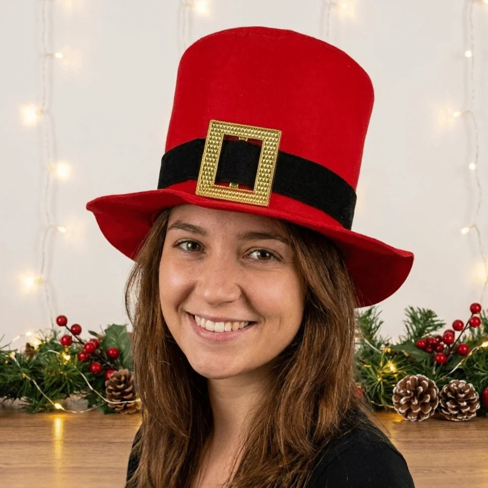 Red Christmas Top Hat – Foldable Santa Stage Hat Costume Hat PLUSH