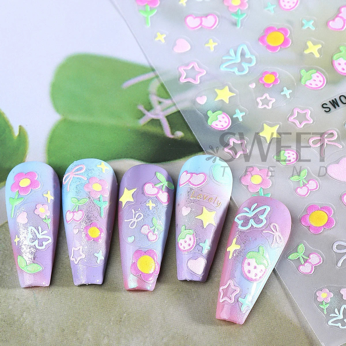 3D Nail Art Stickers – Flower Bow Cherry Butterfly Decals 2pcs Nail Art Stickers PLUSH