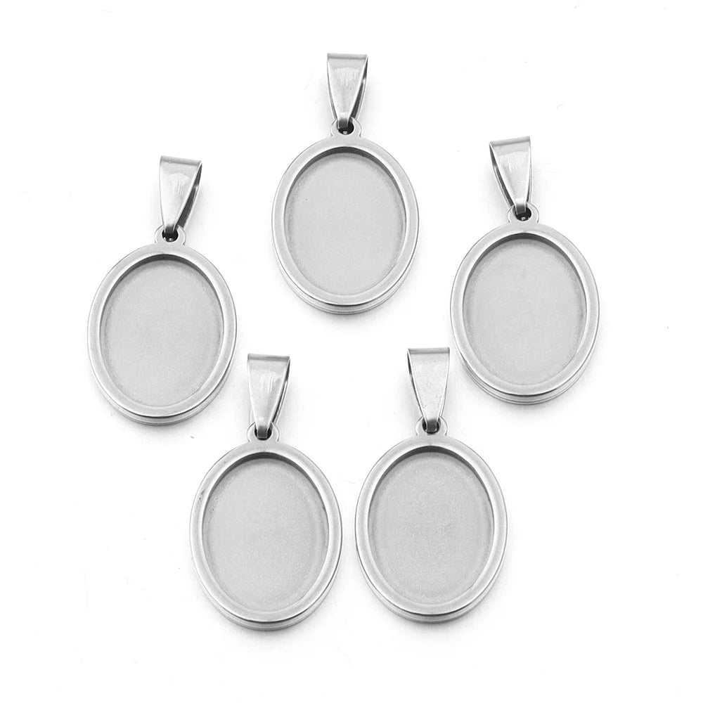 Stainless Steel Oval Bezel Pendant Trays | Cabochon Setting 2-5pcs Pendant Bezel Tray PLUSH Steel 18x13mm 5pcs