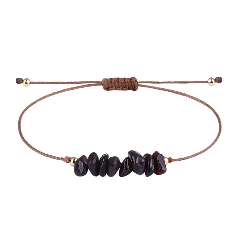 Amethyst Crystal Gravel Woven Rope Boho Bracelet for Women Boho Stone Bracelet PLUSH Dark Purple