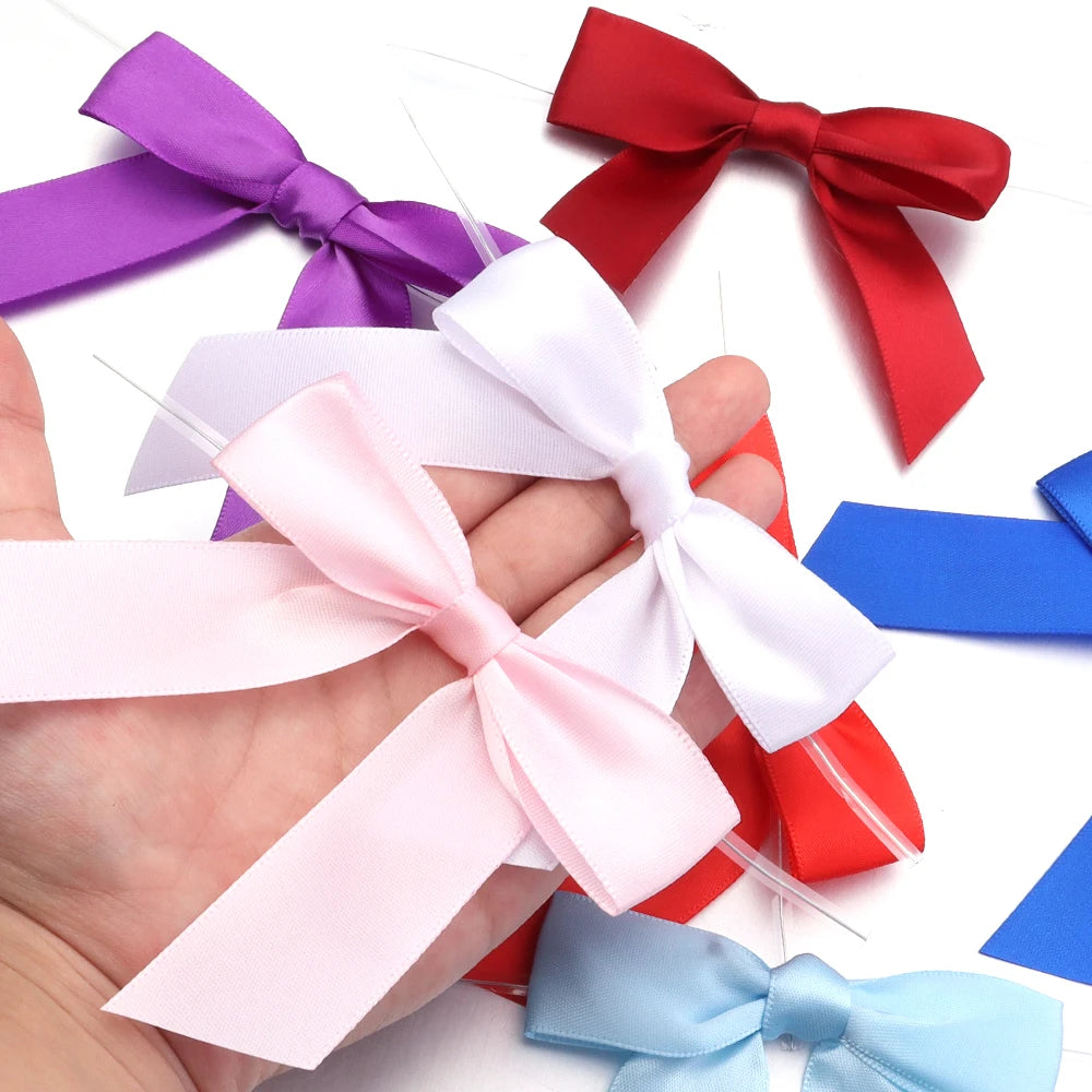 10pcs Satin Ribbon Twist Tie Bows 9x9cm – Gift & Candy Wrap Ribbon Twist Tie Bows PLUSH
