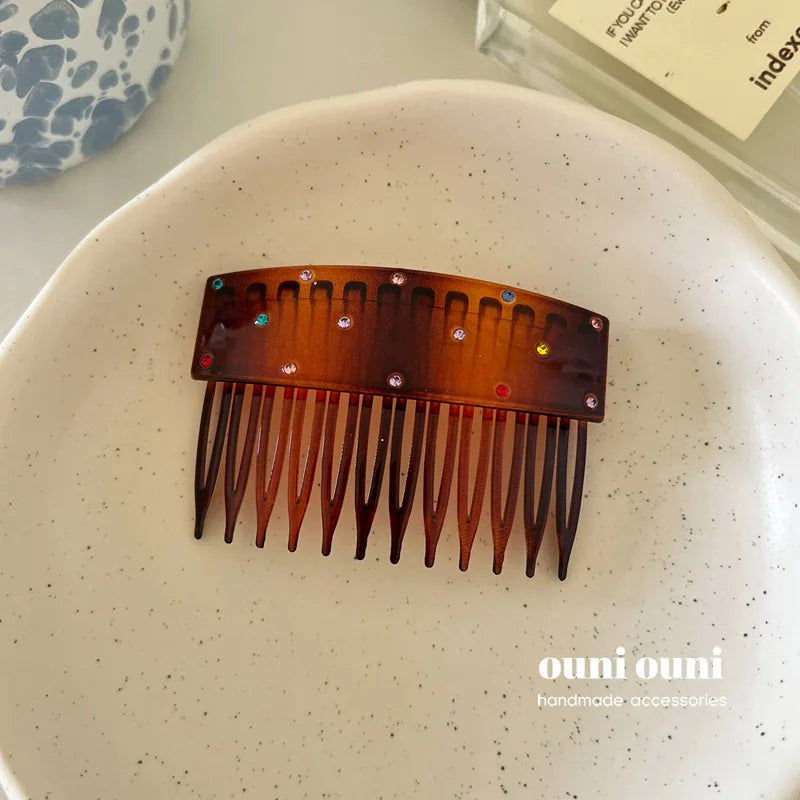 Korean Rhinestone Hair Comb – Colorful Crystal Hairpin Rhinestone Hair Comb PLUSH Coffee