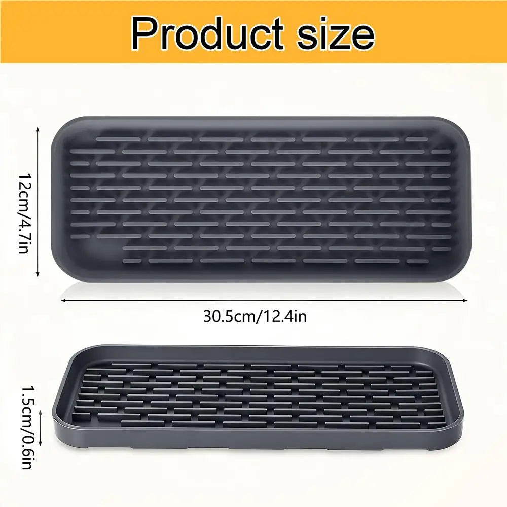 Silicone Drip Tray Non-Slip Bar Mat – Kitchen Sink Drain Pad Silicone Drip Tray PLUSH Gray