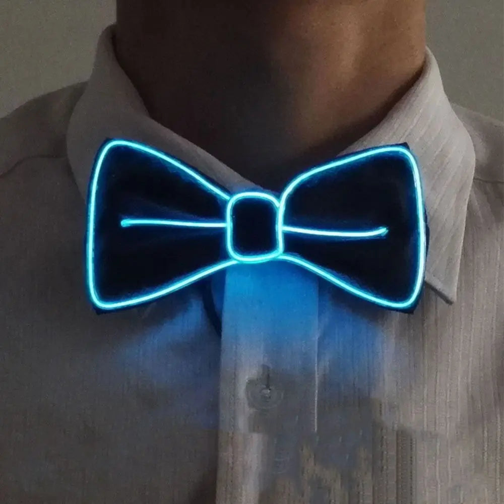 LED Light Up Suspenders & Bow Tie Set – Glow Party Props LED Party Suspenders PLUSH blue-Bow Tie