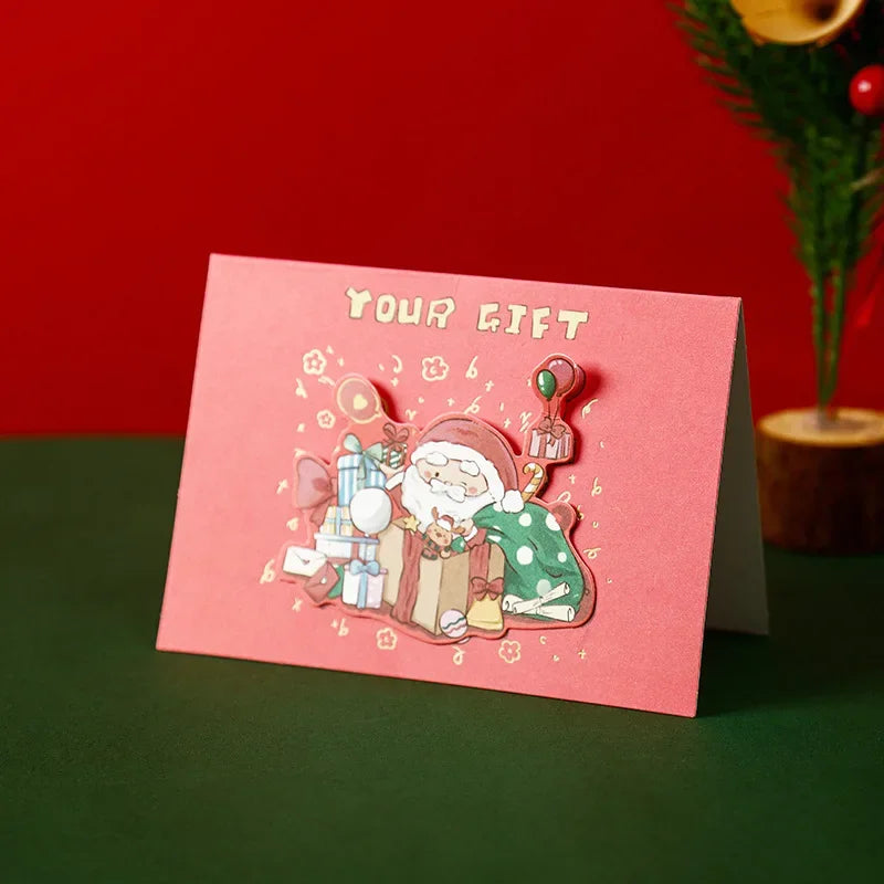 Santa Folding Christmas Greeting Cards – Xmas & New Year Wishes Christmas Greeting Cards PLUSH PInk-1PCS