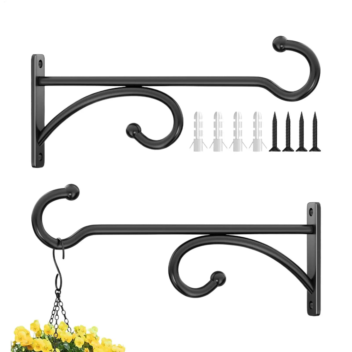 2-Pack Vintage Iron Wall Flower Pot Holder & Basket Hook Wall Plant Hanger PLUSH