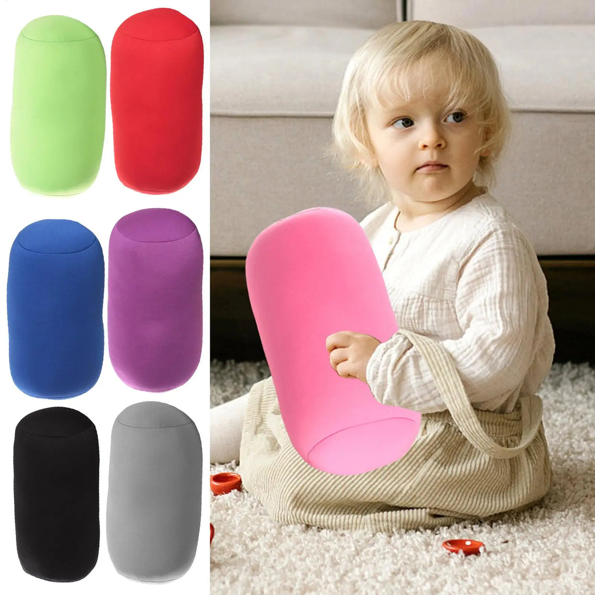 Microbead Cylindrical Roll Pillow – Soft Travel & Neck Support Microbead Roll Pillow PLUSH